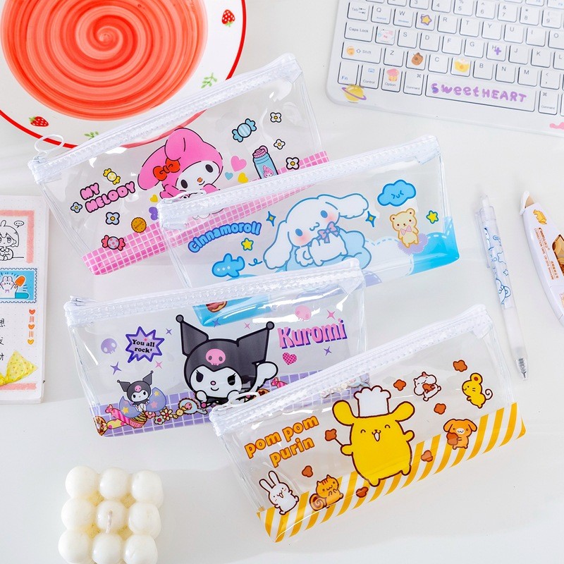 

Sanrio large waterproof transparent pencil case PVC stationery gift girl student pencil case Kawaii makeup bag travel bag