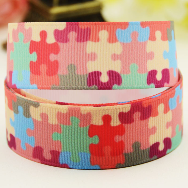 

22mm 25mm 38mm 75mm Picture puzzle pattern printed Grosgrain Ribbon party decoration 10 Yards X-04250