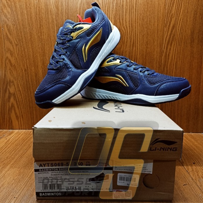Sepatu Badminton Lining Ultra 3 (Navy/Gold) 100% ORIGINAL - 40