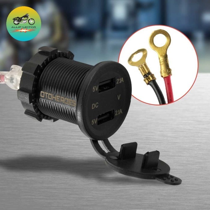 Port USB Charger HP Universal Mobil dan Motor dg Voltmeter Plus Kabel