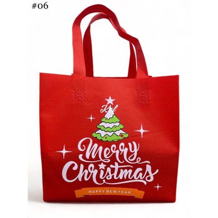 

Tas Spunbond / Tas Kain Belanja / Goodie Bag HLS KOTAK ( kotak nasi / kue ) 20, 22, 24, 26, 28 cm HLS MERAH NATAL #06