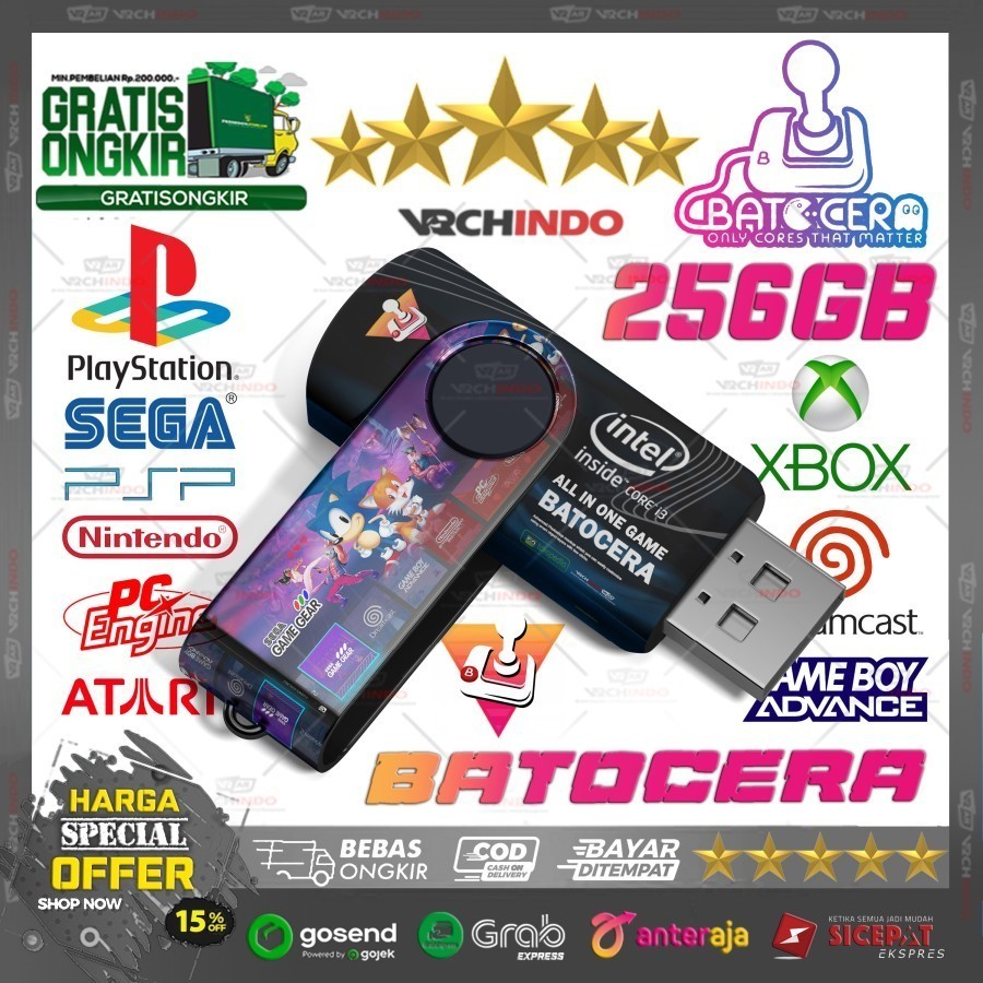 256GB Game Batocera All in One  Console Retro - Flashdisk Emulator 