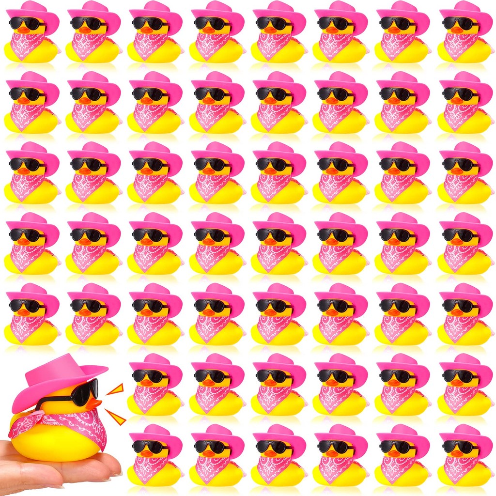 48sets Cowboy Rubber Duck with Cute Mini Cowboy Hat and Scarf and Sunglasses Mini Bath Rubber Duck S