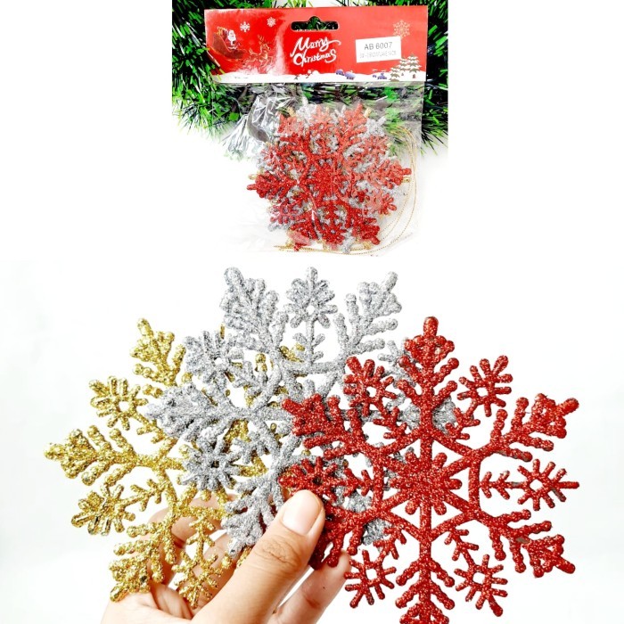 

Hiasan Natal Snowflake Bintang Gold Emas White Christmas Murah Grosir - 12cm 3pc AB6007