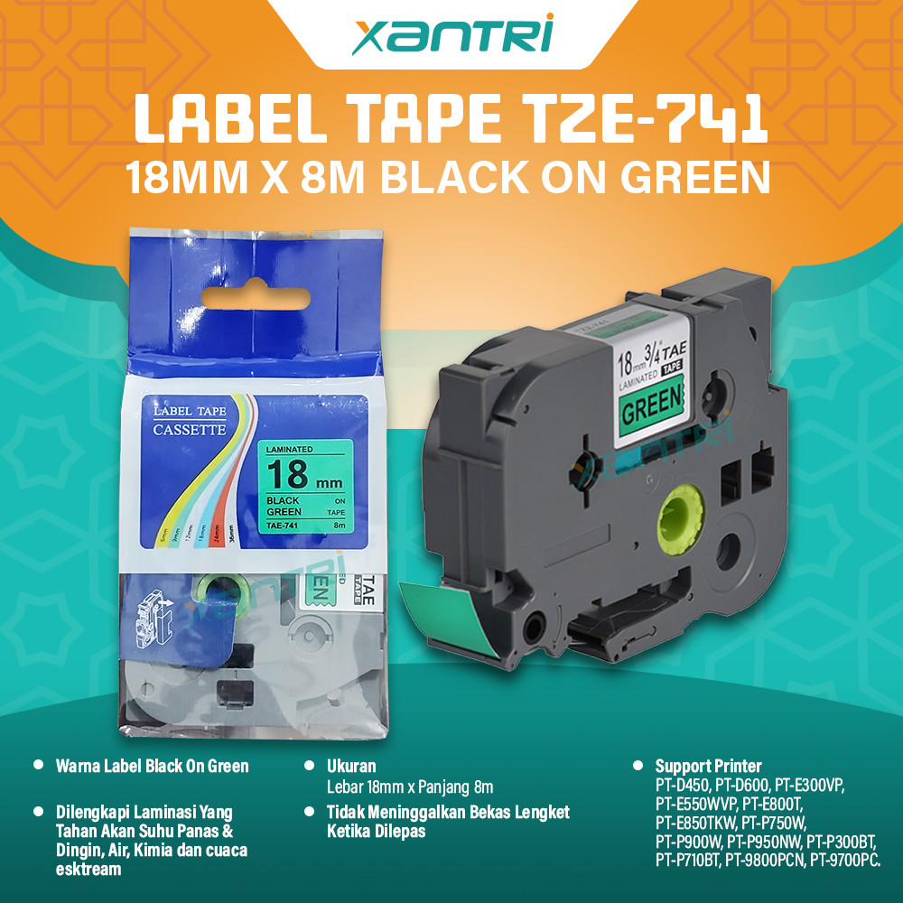 

Xantri - Label Tape Xantri TZE 741 18mm X 8m Black On Green PT D450 PT D600 PT E300VP