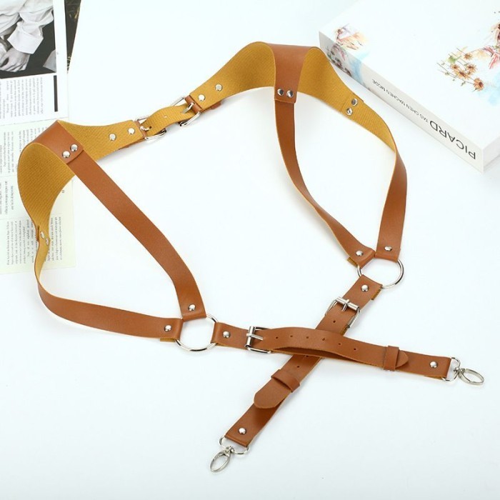 Suspender Kulit Pu Leather Suspender Bretel Suspender Backpack - Cokelat GUAL
