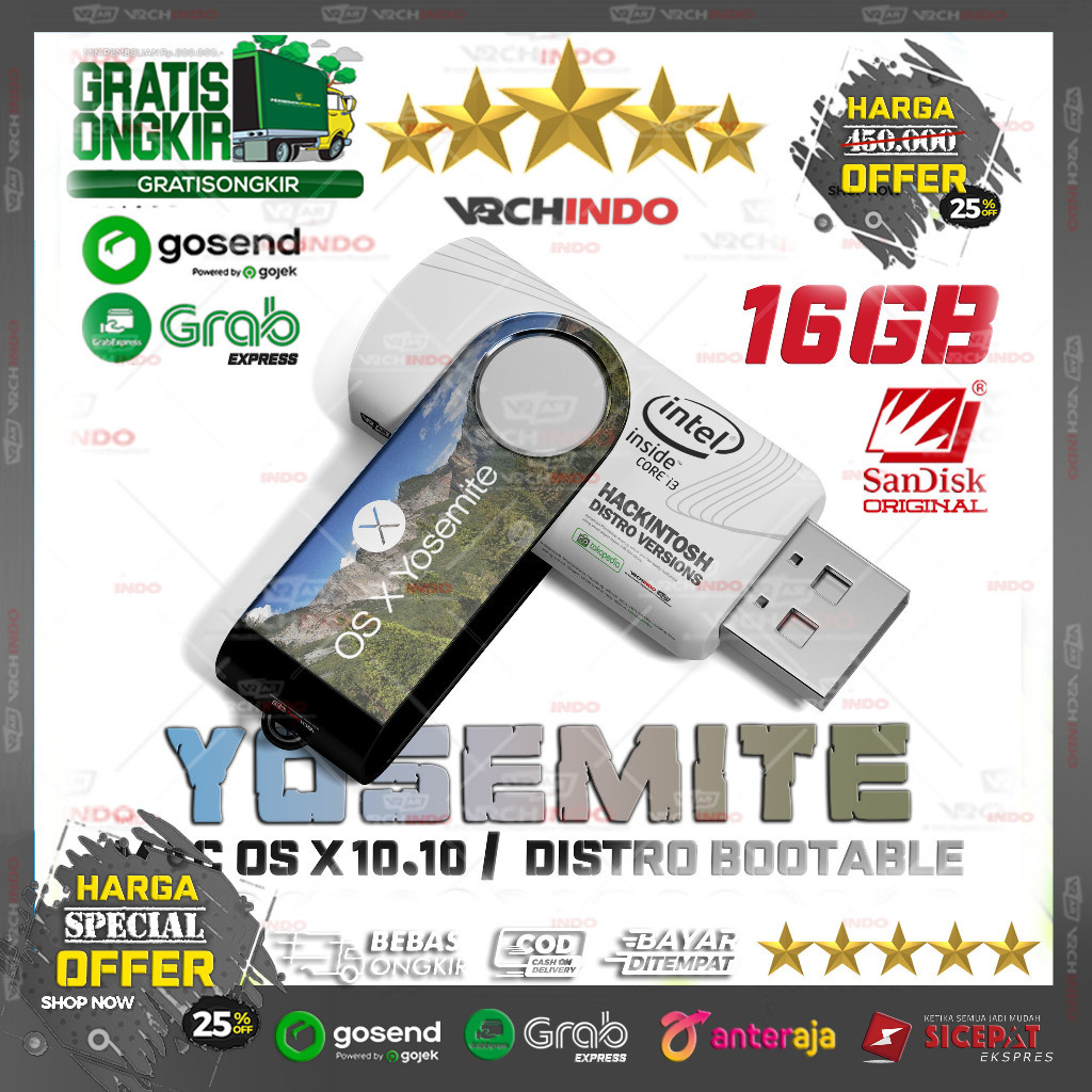 MacOS YOSEMITE - Mac OS X 10.10 | Hackintosh for Komputer PC Dekstop / Laptop | 16GB Bootable Instal