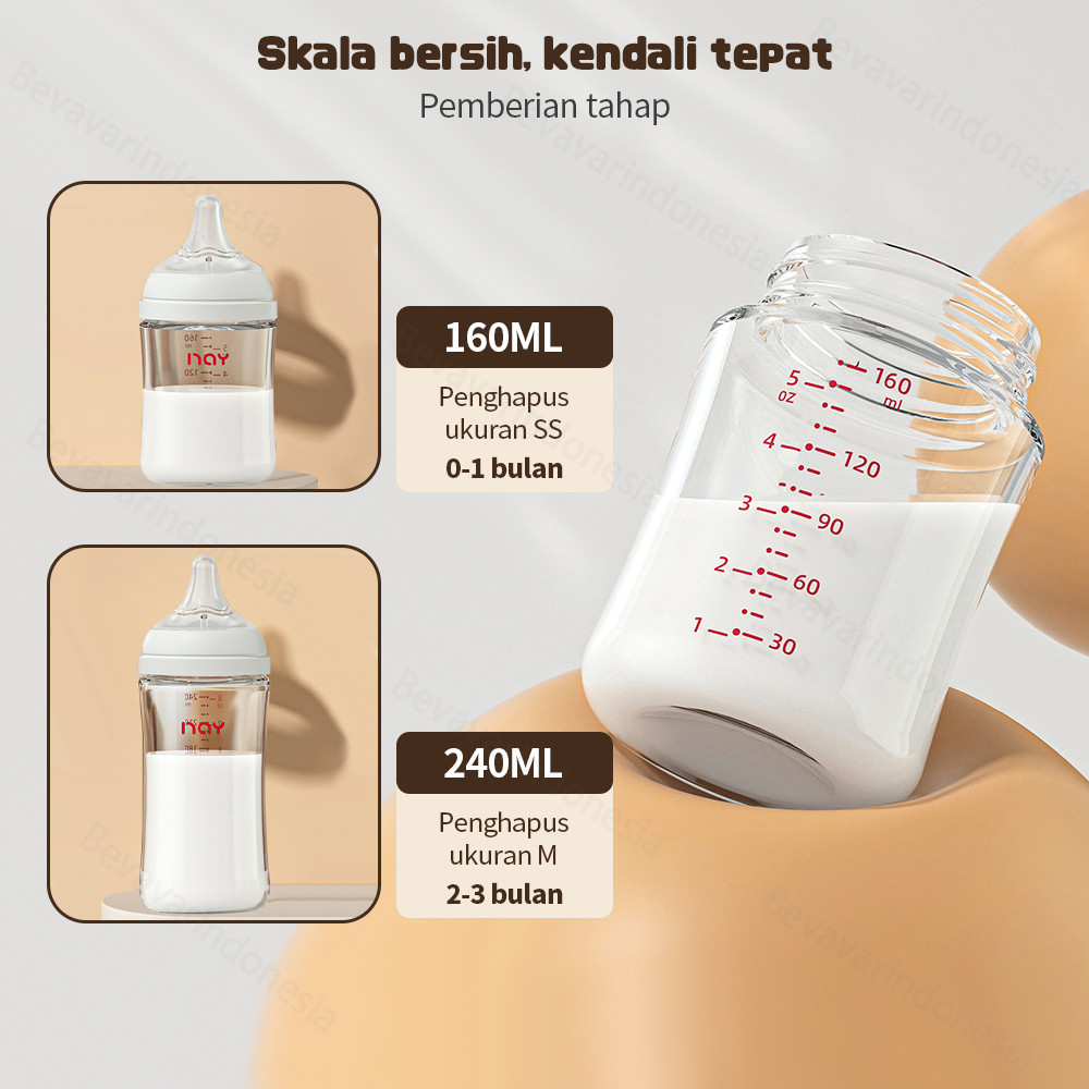 Bevavar Botol Susu Bayi Kaca Botol Susu Newborn Wide Neck Anti Kolik