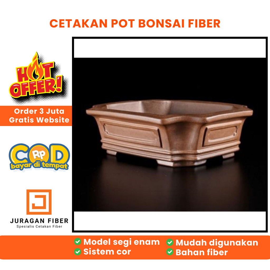 cetakan pot bonsai segi enam / pot segi enam / cetakan pot fiber / cetakan pot bonsai fiber / pot ta