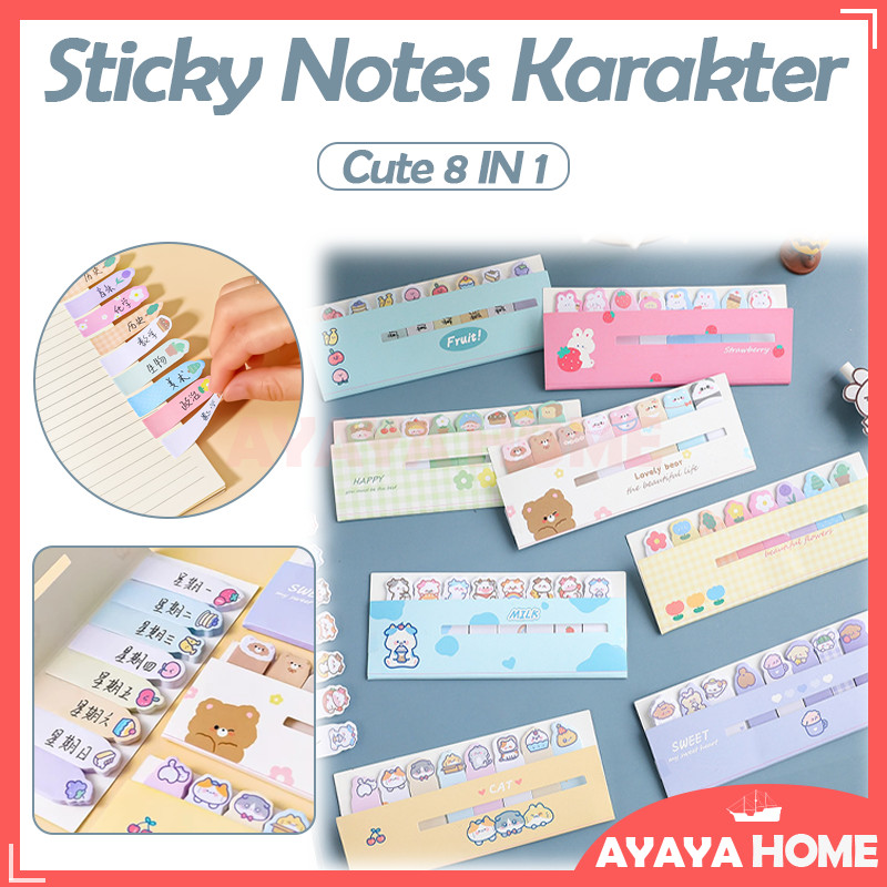 

Penanda Buku Stationery Memo Pad Cute 8 IN 1/Sticky Notes Karakter