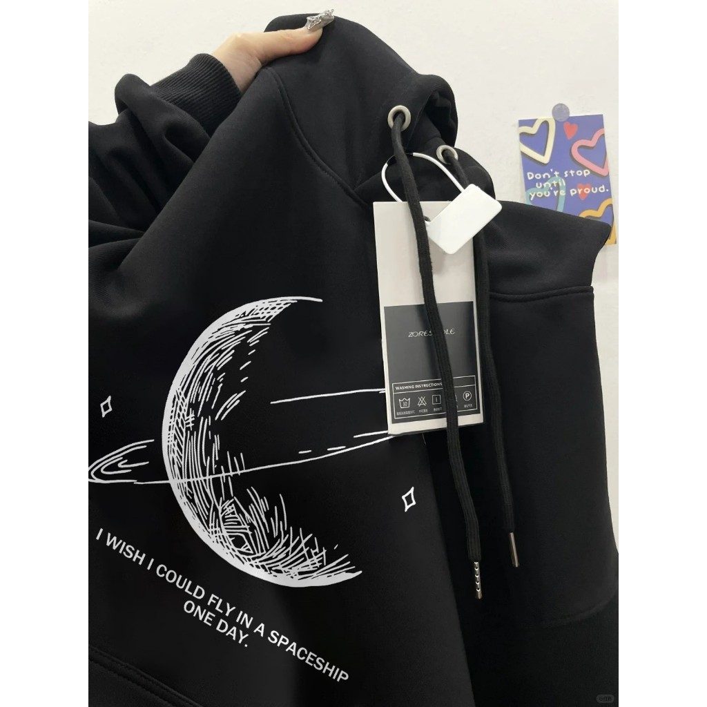 Promo Forteid  Hoodie Sweater Wanita Oversize Cetak pola bulan garis Korean Style Baju Wanita Kekini