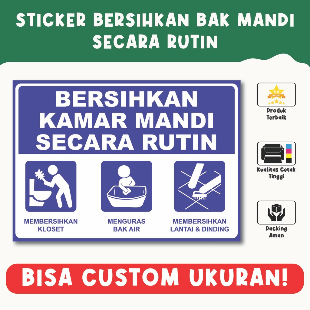 

Sticker Imbauan Kebersihan Kamar Mandi, Panduan Membersihkan Toilet, Bak, dan Lantai Secara Rutin
