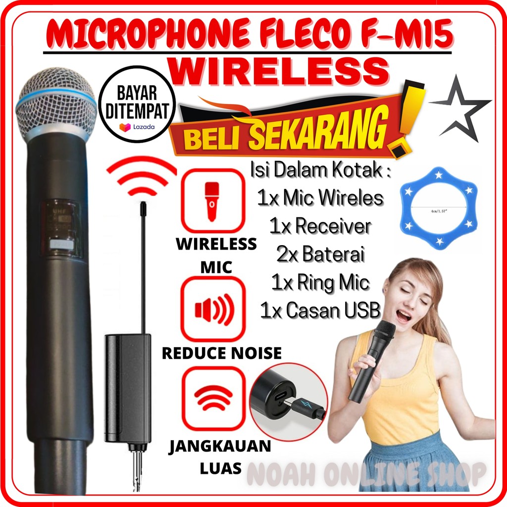 SERBA COD Microphone Wireless Profesional | Fleco F-M15 Mic Single Tanpa Kabel  |  Fleco F M15 Singl