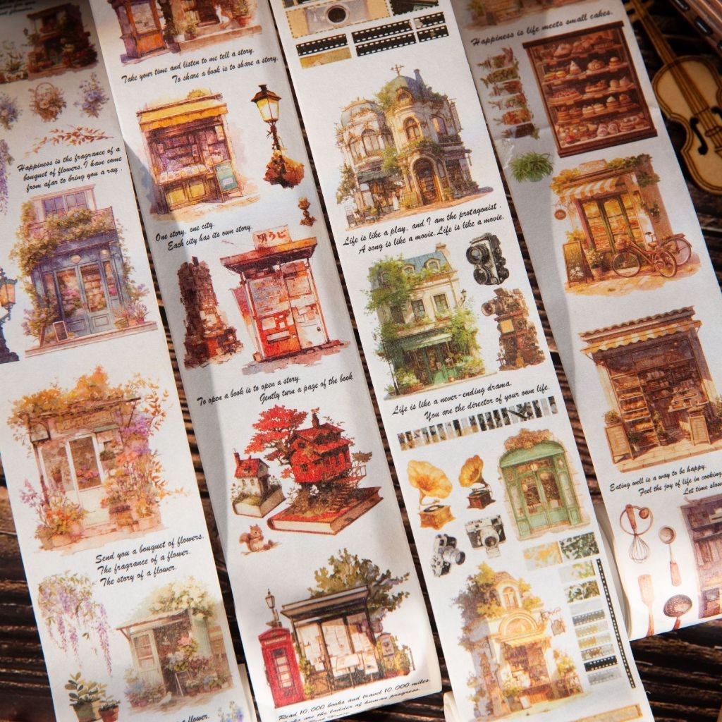 

[Gongjin] 1 Roll Washi Tape Sticker Vintage Retro WZXC Japan House Old Bakery Toko Bunga Music