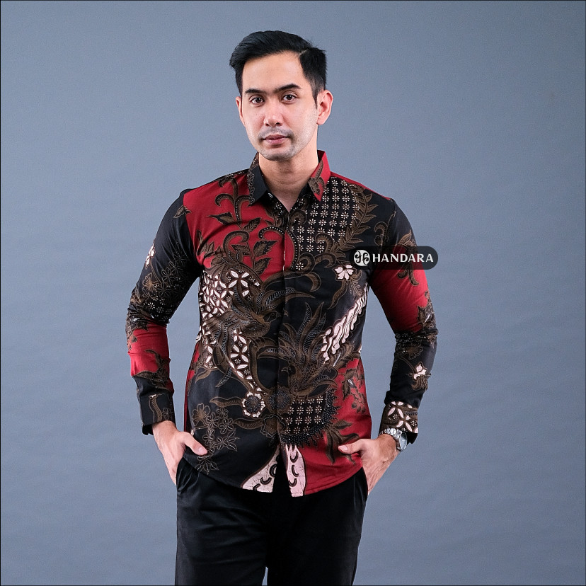 Handara Batik Premium Pria Lengan Panjang Slim Fit Furing - Peksi Abang Ireng BARU