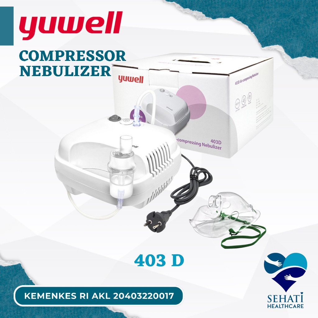 Yuwell Compressor Nebulizer 403D Portable Alat Uap Terapi Pernafasan Medis Kesehatan