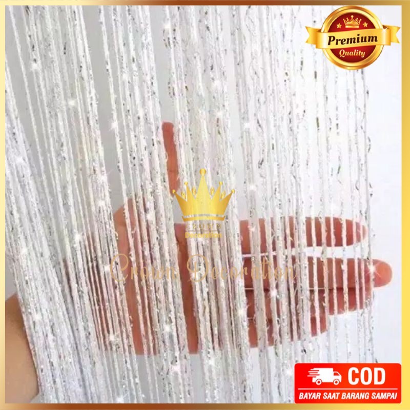 ARKAMANISHOP Tirai Putih Benang Glitter 1m x 2m Dekorasi Ruangan dan Dekorasi Pelaminan/bling bling/