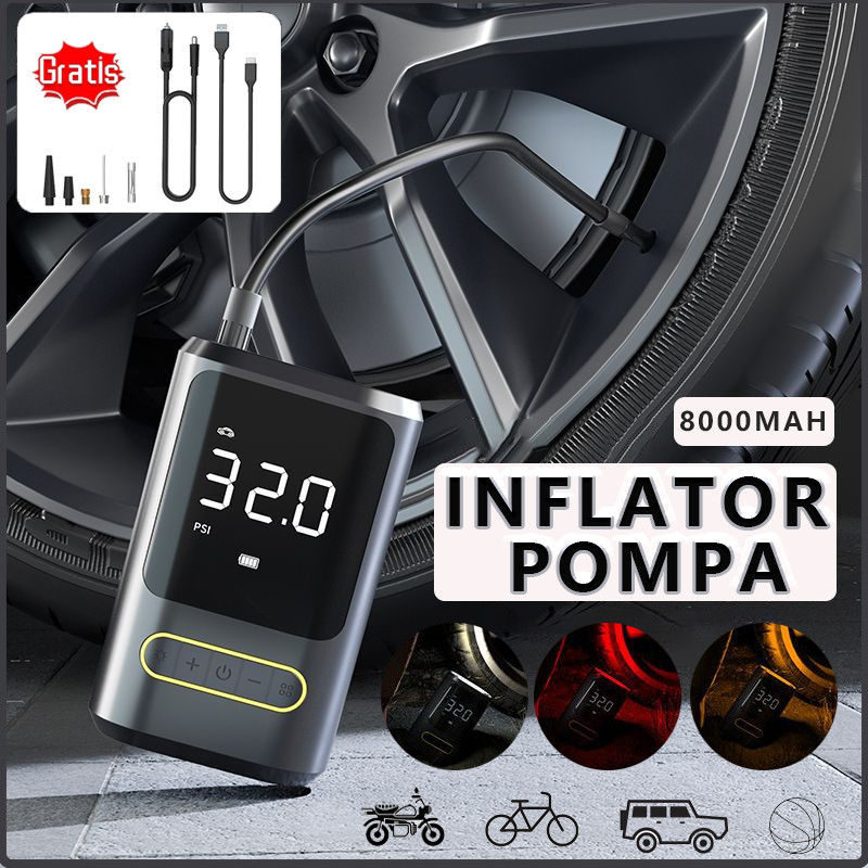 80W Mini Pompa Angin Elektrik / USB Tampilan Digital Pompa Ban / Portable Tire Inflator Electric Pom