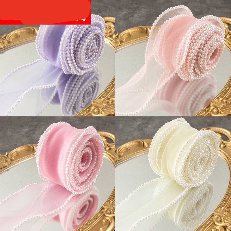

1Roll Pita Mutiara/ Pearl Chiffon Ribbon/Pita Buket/Korean Pita Kriwil