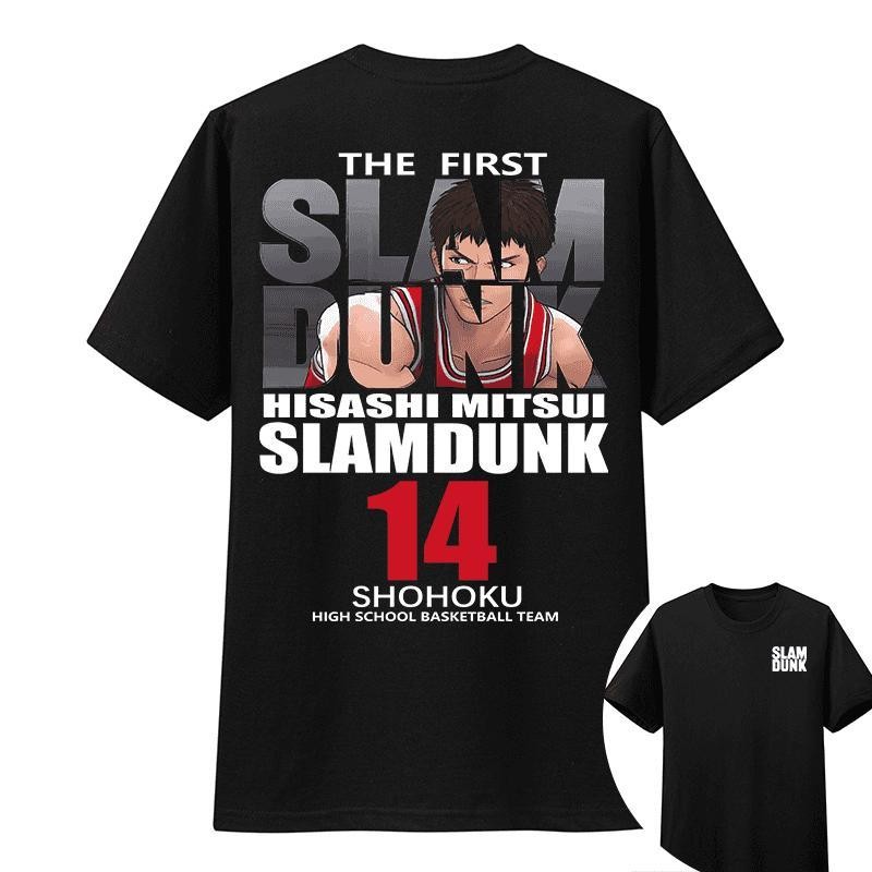 Kemeja T-shirt Slam Dunk Musim Panas Lengan Pendek Pria Pakaian Basket Serbaguna Trendy Longgar Saku