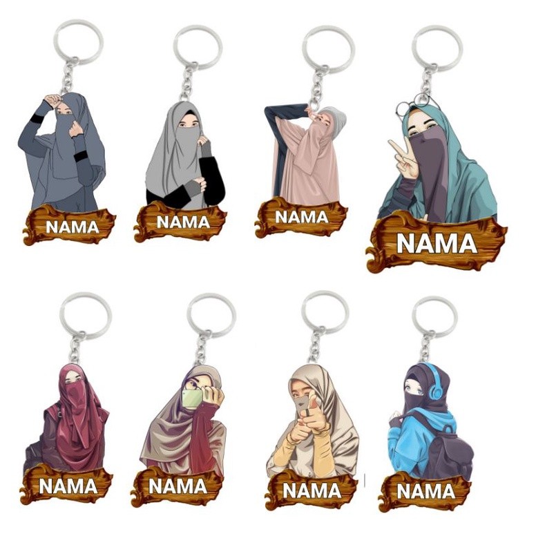 Keychain acrylic hijab cadar custom nama / Gantungan kunci tas akrilik custom model islami / Ganci h