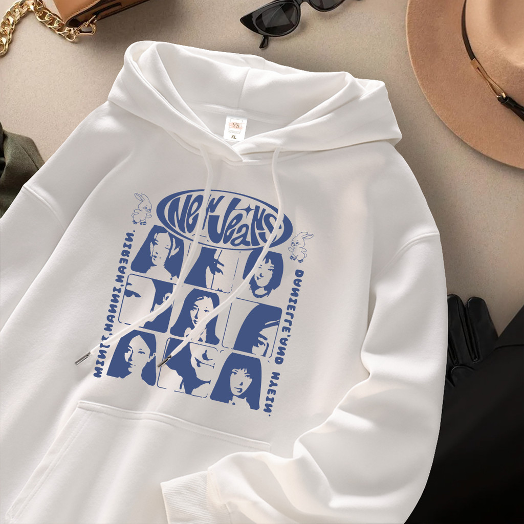 YS Hoodie Lengan Panjang Wanita Korean Style Terbaru Hoodie Oversize Wanita Motif New Jeans Biru Bah