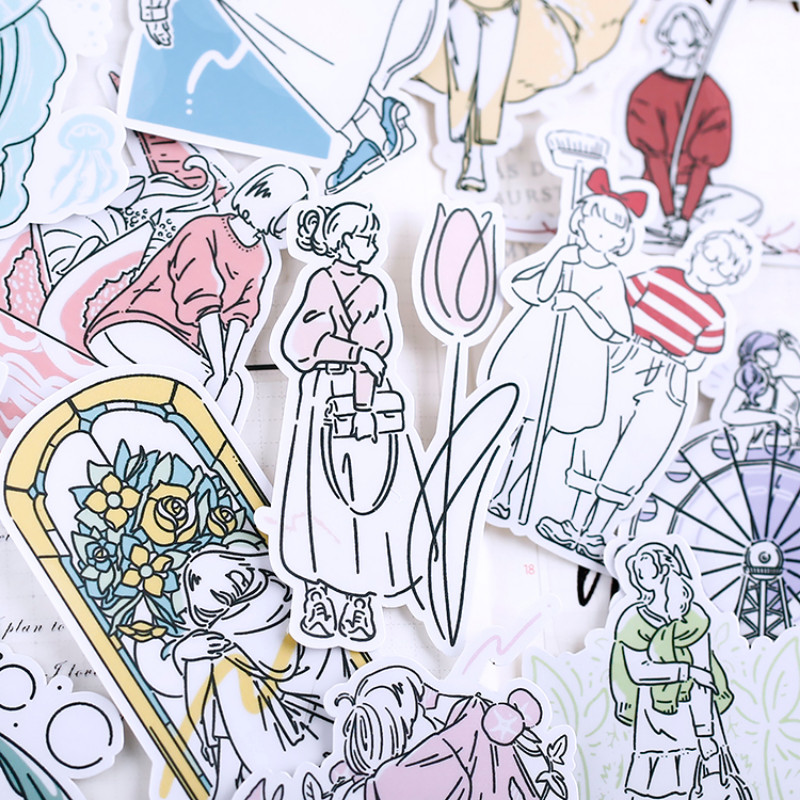 

Stickers 16pcs Cloud Window Girl's Hand Account Girl's Heart Character Cute Children's Ins Wind Case Decoration Material