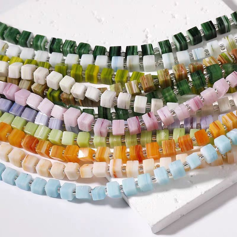 6MM Multicolor Stripe Nepal Lampwork Square Glass Beads Handmade For DIY Jewelry Making Bracelet Nec