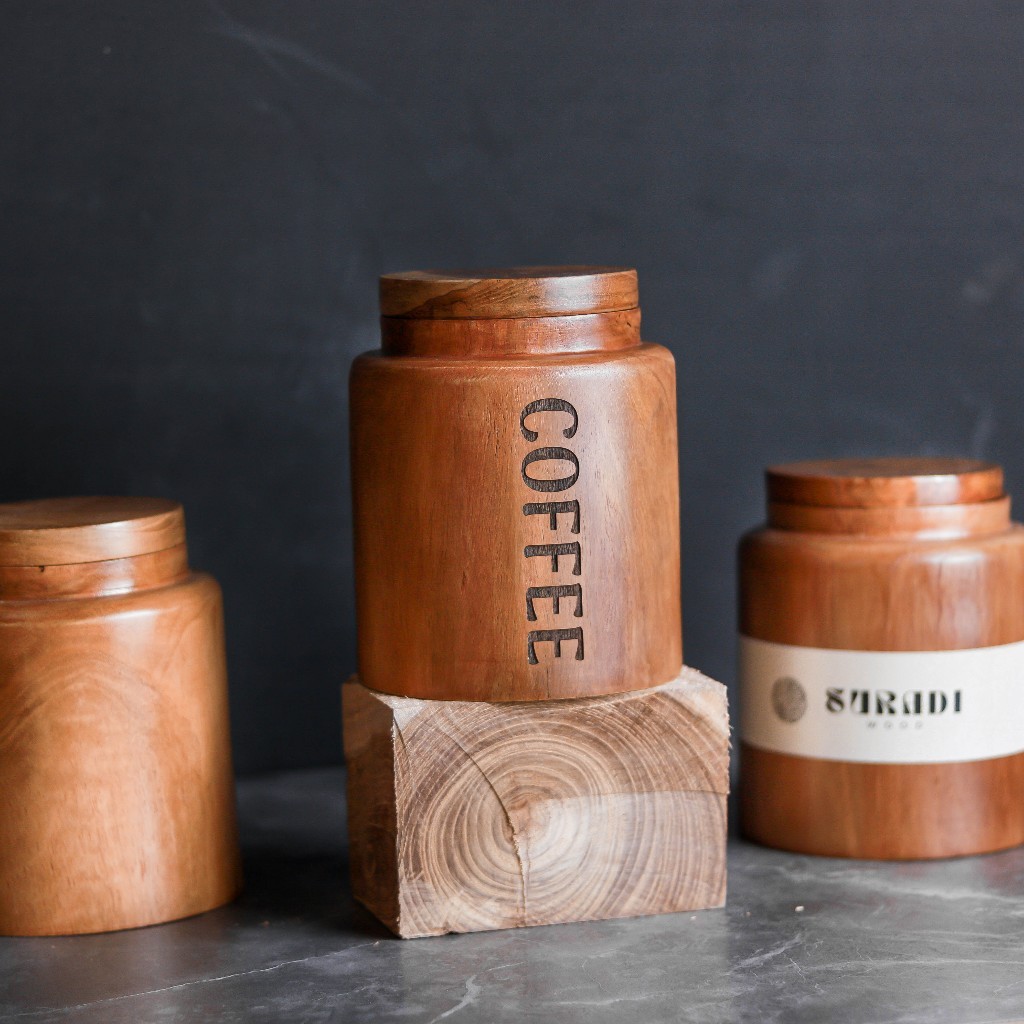 SURADI TOPLES KAYU JATI / TEAK JAR / COFFEE JAR/ SUGAR JAR (GARFIR)