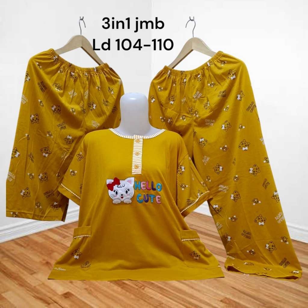 Cod Baju tidur wanita dewasa babydoll kaos tebal premium 3in1/baju tidur 2celana bahan tebal