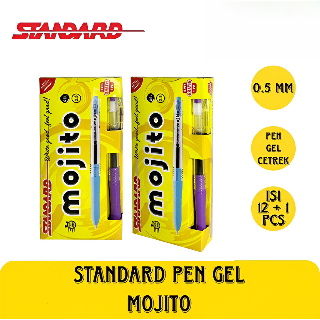 

Pulpen Gel Standard Mojito 0.5 mm Hitam (1 PAK / 12 PCS) - Bolpen Gel Pen Pena Gel Hitam 0.5 mm