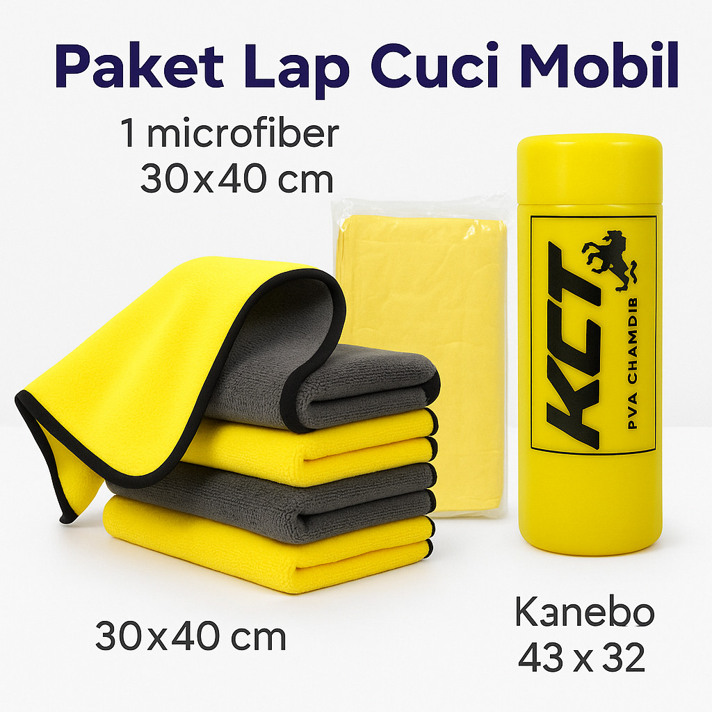 Paket Lap Cuci Mobil Motor - 1 Kanebo besar + Kain Lap Microfiber 30x40 / Paket Lengkap Lap Kendaraa