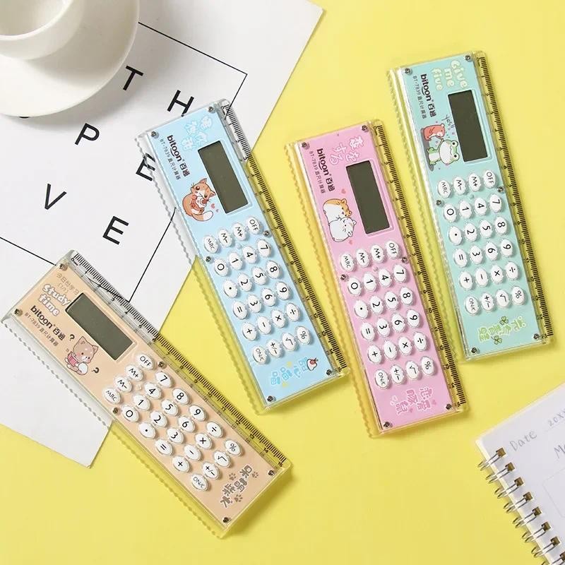

Kawaii Cartoon Mini Ruler Calculator Multifunction 15cm Ruler with Calculator Students Stationery Office School Supplies