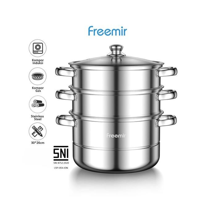 [SPECIAL] freemir Panci Kukus 3 Susun Stainless Steel Tebal Anti Lengket Anti Karat Dandang Kukusan 