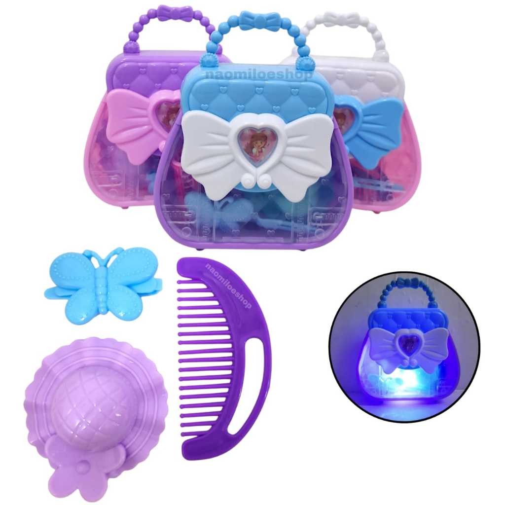 Mainan beauty bag lampu mainan salon anak + tas kosmetik LeD lampu mainan make up anak mainan tas ma