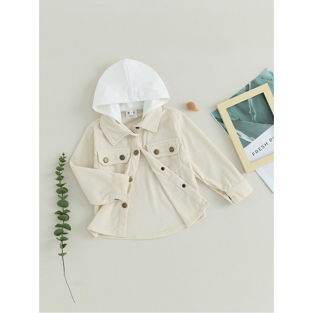 Baby Girl Boy Winter Outfit Fleece-lined Hooded Parka Jacket with Faux Fur Trim Long Sleeve Button D