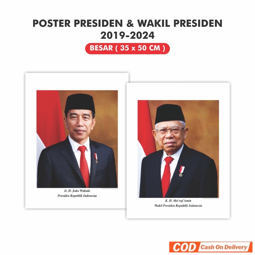Foto Presiden Dan Wakil Presiden Indonesia 2019 - 2024 Jokowi Maruf Amin Ukuran Besar