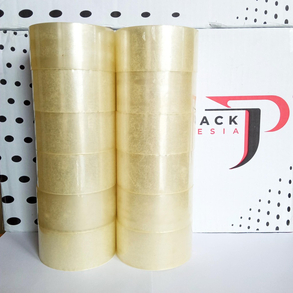 

1 LUSIN [ 12 Pcs ] - Lakban Bening Ekonomis 45 x 90 yard - Lakban Packing Hemat - Jago Pack Indonesia
