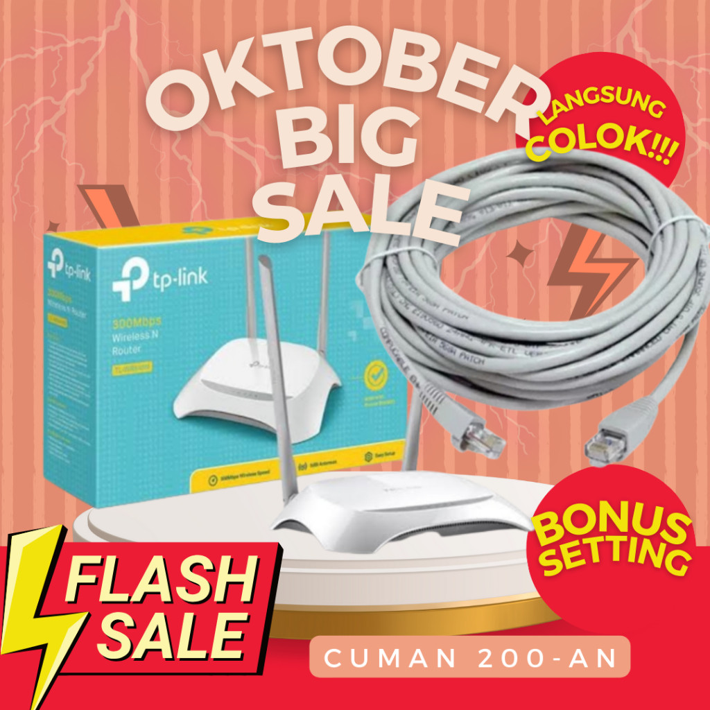 PAKET PARAREL WIFI ROUTER TP LINK WR840 + KABEL LAN 30 METER