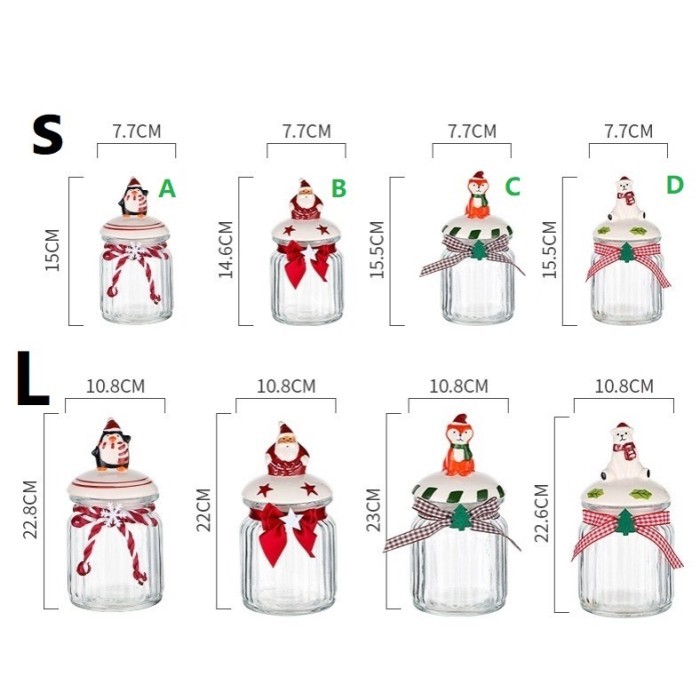 

Christmas Jar / Candy Jar Glass / Toples Kaca Tutup Keramik Natal Lux - Motif B, S //26