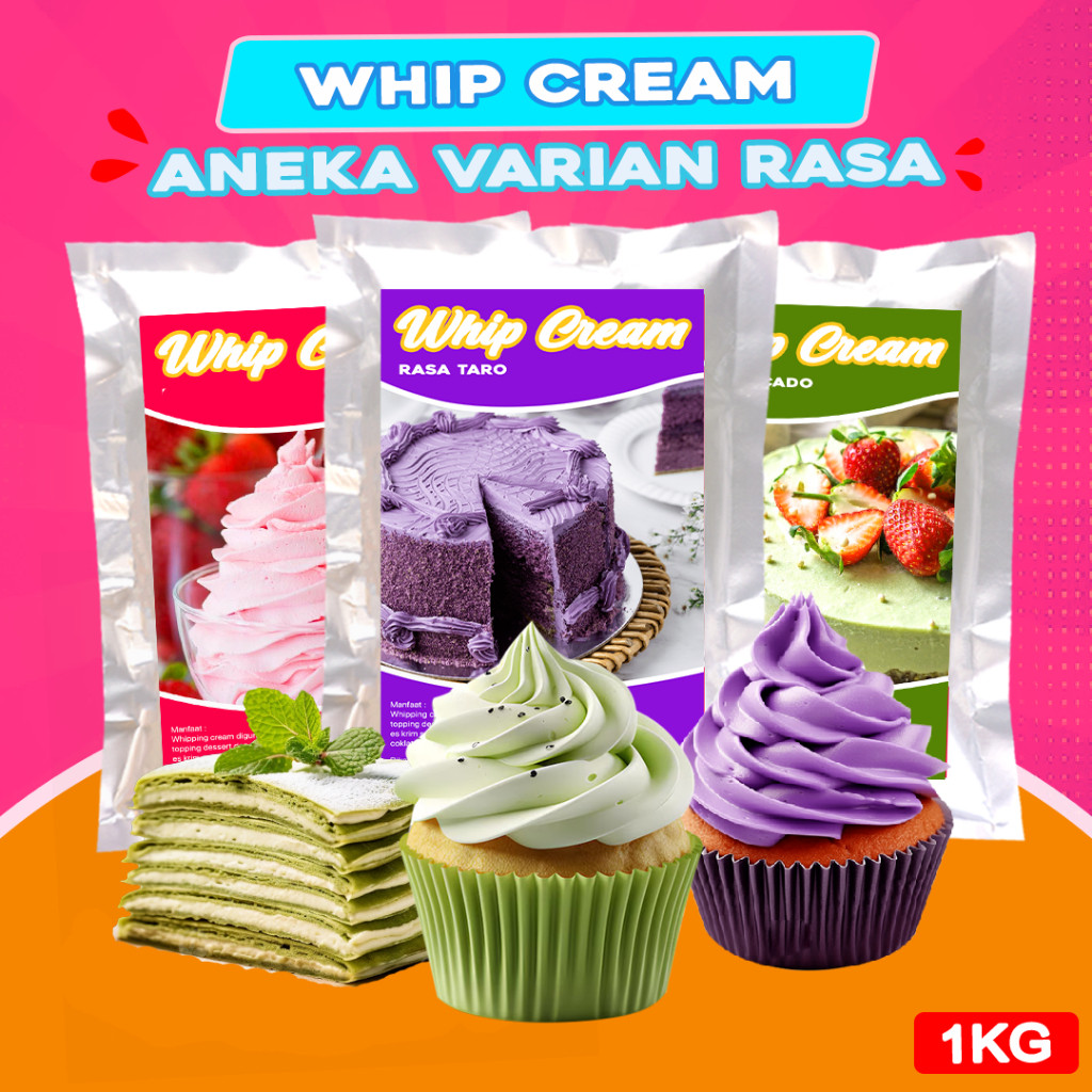 

WHIP CREAM BUBUK 1KG / ANEKA RASA TOPPING WHIP CREAM 1KG / BUBUK WHIP CREAM 1KG / WHIPPING CREAM 1KG