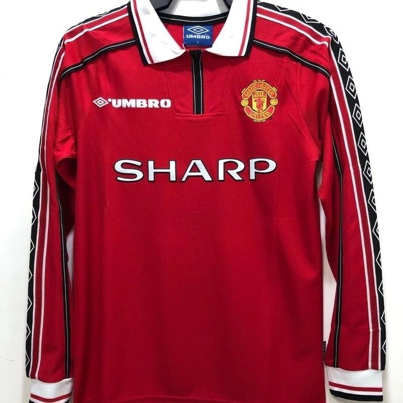 Manchester United Jersey Lengan Panjang Pria Seragam Olahraga Sepak Bola Kasual Retro untuk Lelaki 9