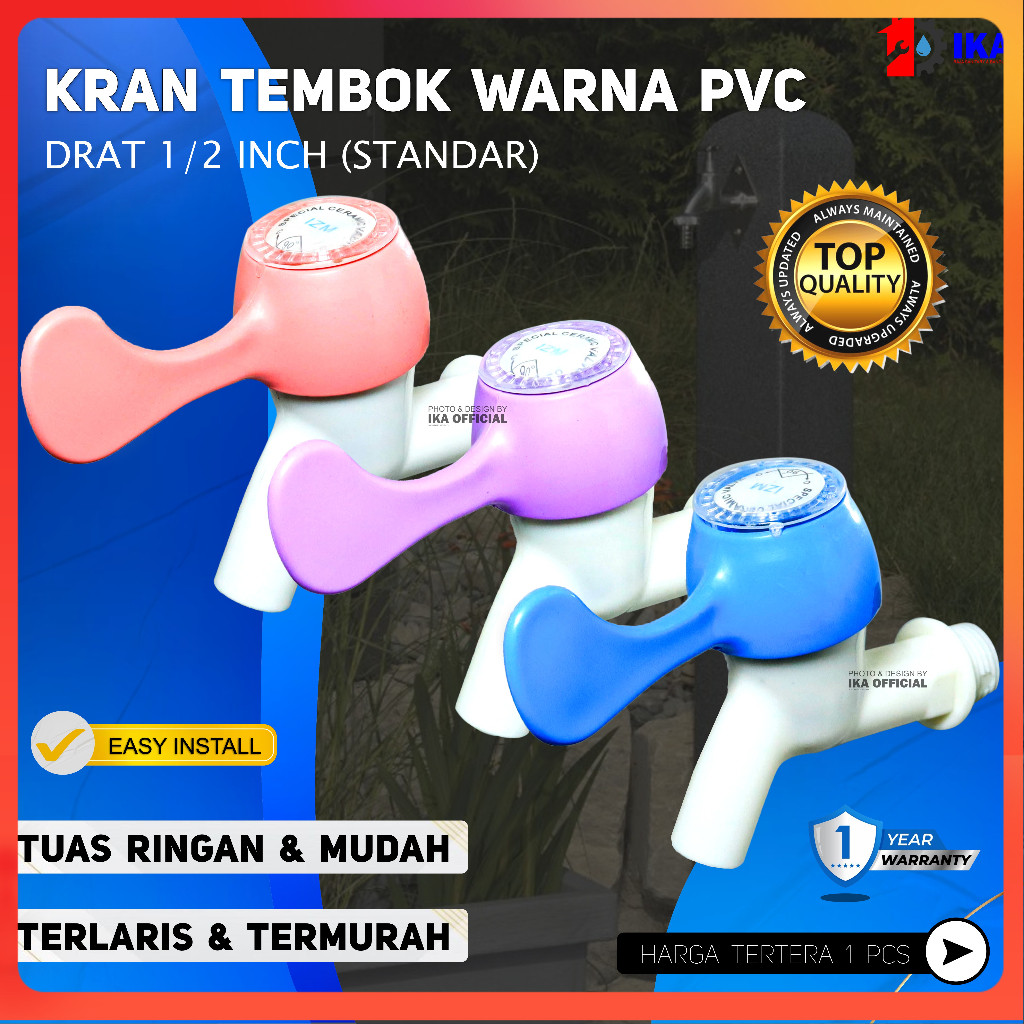Kran JEMPOL PVC Engkol / Keran Air JEMPOL Warna 1/2 Kran Jempol Air Tembok Warna Warni Engkol - 1/2 