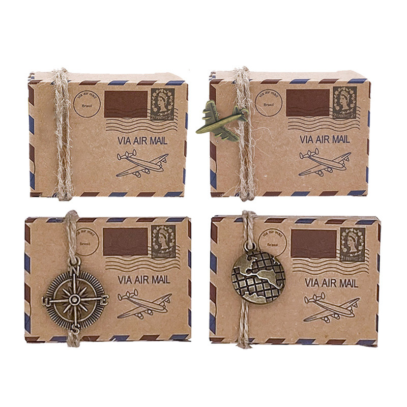 

10 Pcs Wedding Vintage Candy Box Stamp Design Chocolate Packaging Kraft Paper Gift Packaging Christmas Favors Party Supplies