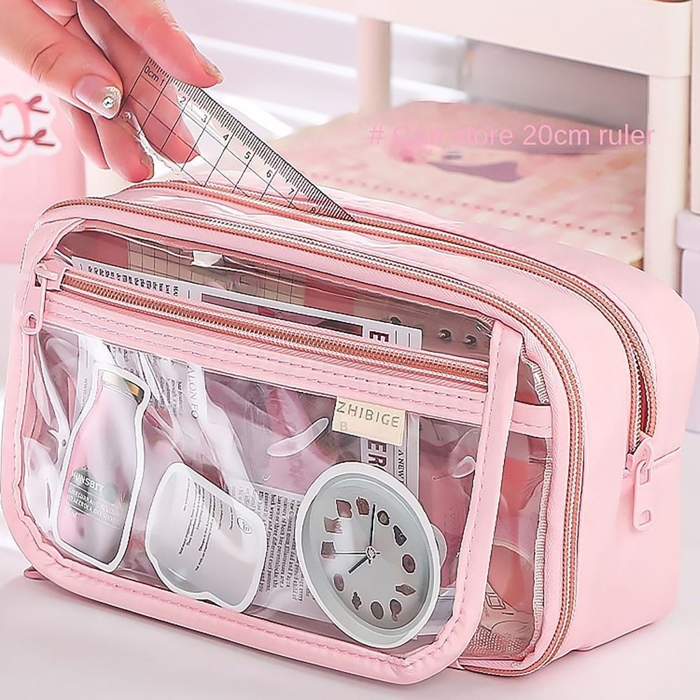 

8 Layers Pencil Case Large Capacity Transparent Flip Cover Stationery Storage Pouch Multi-functional Pen Bag Student Gift