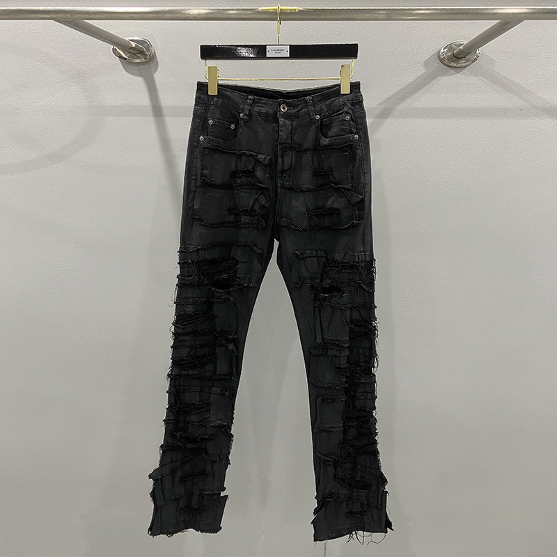 24ss Rick Pants for Men Jeans for Women Baggy Y2k Streetwear Washed Micro-stretch Waxed Pants