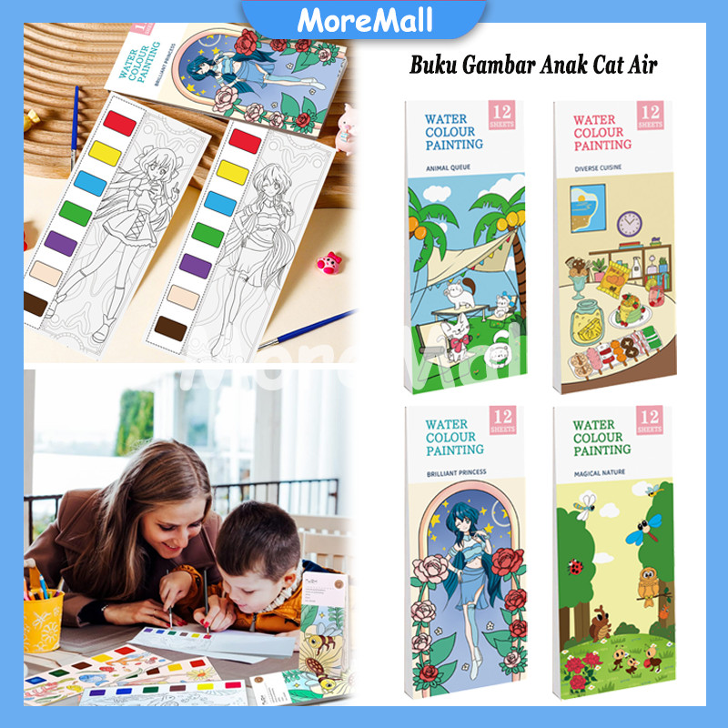 

Buku Gambar Anak Cat Air/Buku Lukisan Air Warna Terang /1 Set Paket Lukis