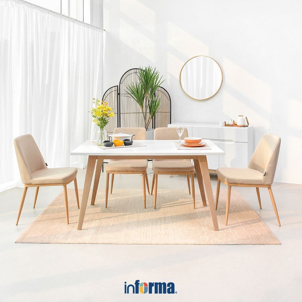 Informa Medford Kursi Makan Fabric - Krem Dining Chair Tempat Kursi Kafe Restoran Bangku Sandaran Pe
