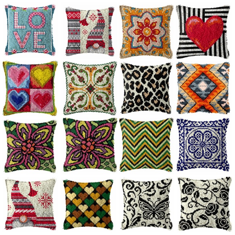 

Vintage Classic Style Latch Hook Set Embroidery Latch Hook Kit Datura flowers Latch Hook Pillow Button Pad Package Handmade DIY