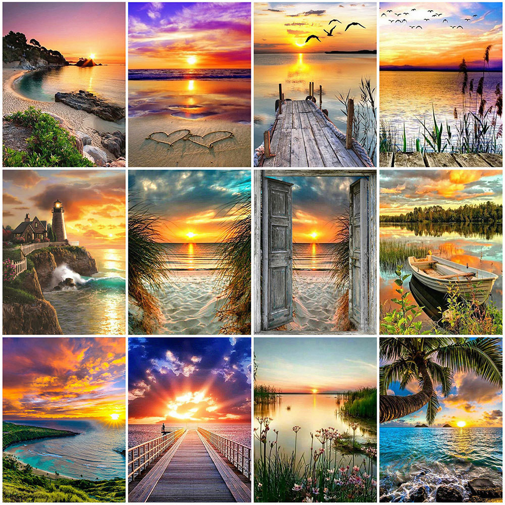 

EverShine Painting By Numbers Sunset With Frame Acrylic Oil Painting Drawing Seaside Landscape On Canvas Handmade Gift